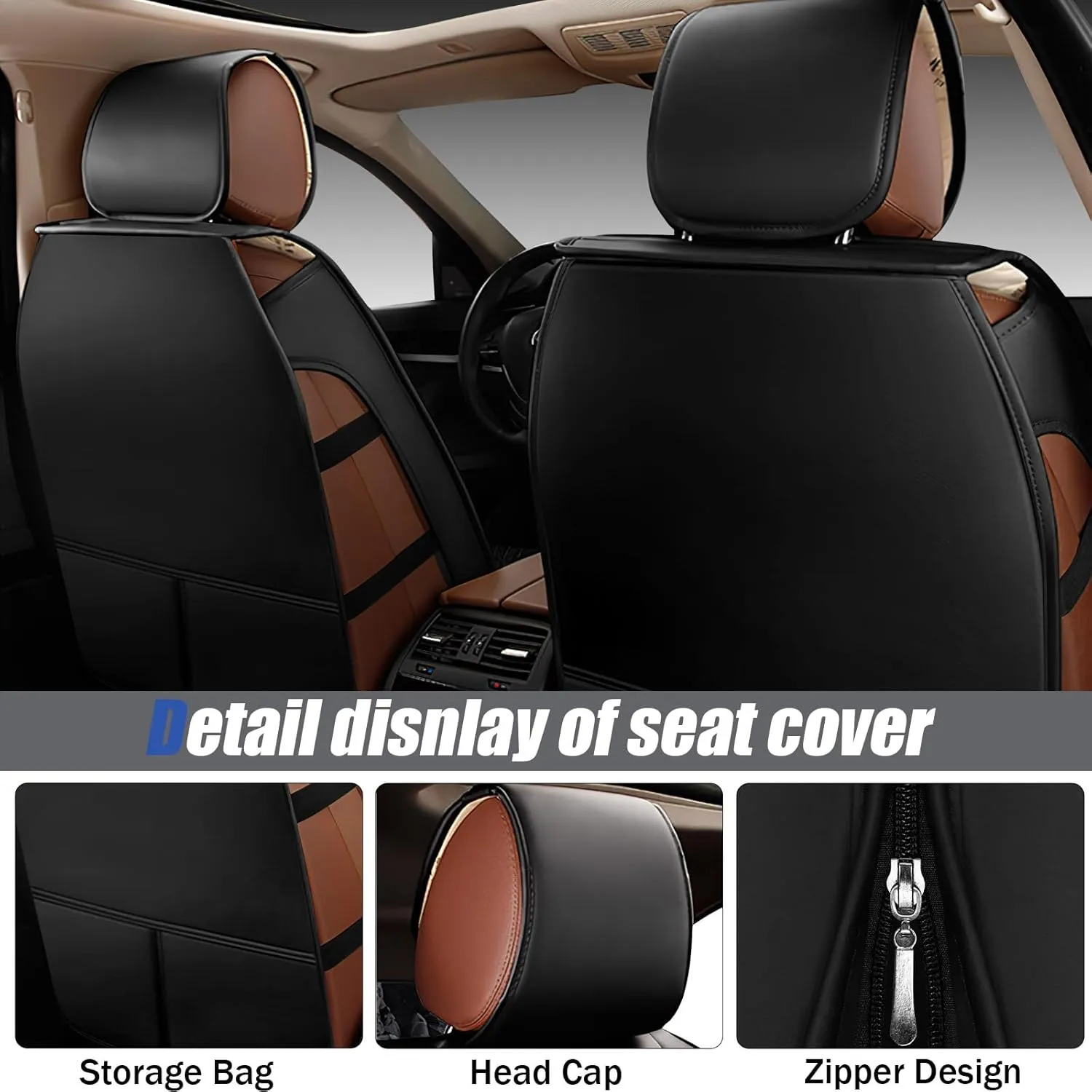 Front Car Seat Cover for Chery Suburban 2000-2025, Airbag Compatible Car Cushion Cover Universal fit for Most Sedans Hatchback SUV Pick-up Truck Black Blue