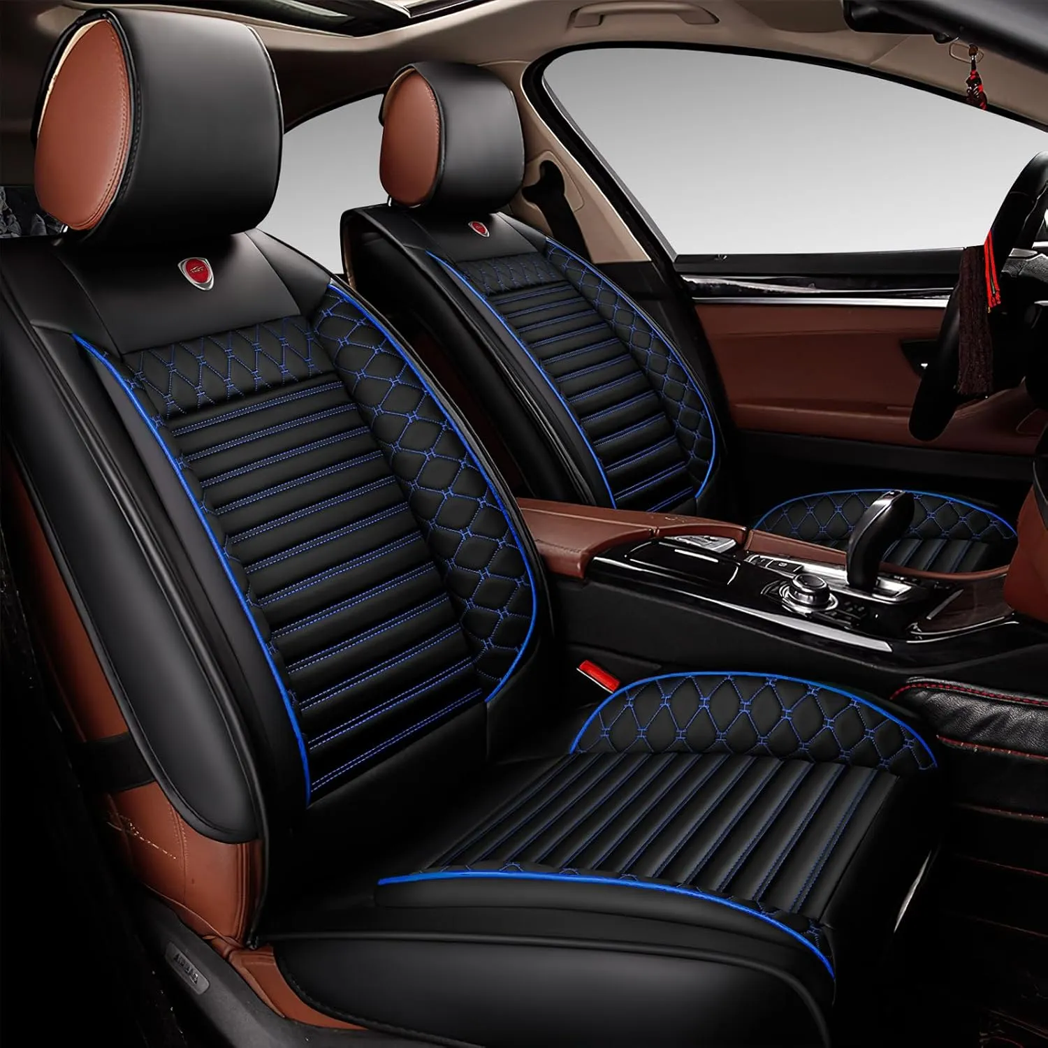 Front Car Seat Cover for Chery Suburban 2000-2025, Airbag Compatible Car Cushion Cover Universal fit for Most Sedans Hatchback SUV Pick-up Truck Black Blue