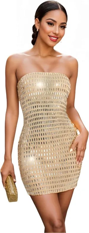 Fully Lined Stretchy Sequin Mini Dress for Women Cocktail,Prom,Night Out