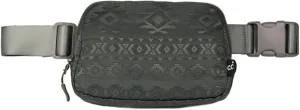 Funky Junque Nylon Cross Body Fanny Pack for Women, Adjustable Waist Bag with Multiple Pockets, 2 Zipper Closures - Aztec - Charcoal