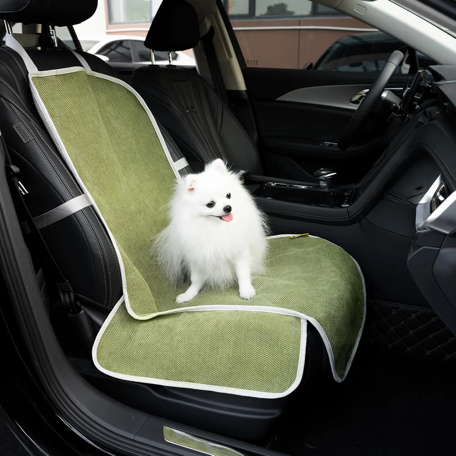 FUNNYFUZZY Chenille Dog Car Seat Cover for Pets, Waterproof Car Seat Protector with Nonslip Bottom, Scratchproof Soft Dog Seat Cover for Car, Truck and SUV, Front Seat(Green, 17.7''W x 18.1''L×21.3"H)