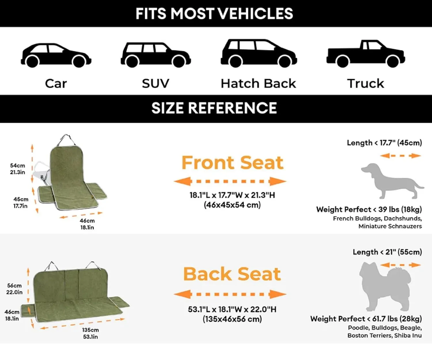 FUNNYFUZZY Chenille Dog Car Seat Cover for Pets, Waterproof Car Seat Protector with Nonslip Bottom, Scratchproof Soft Dog Seat Cover for Car, Truck and SUV, Front Seat(Green, 17.7''W x 18.1''L×21.3"H)