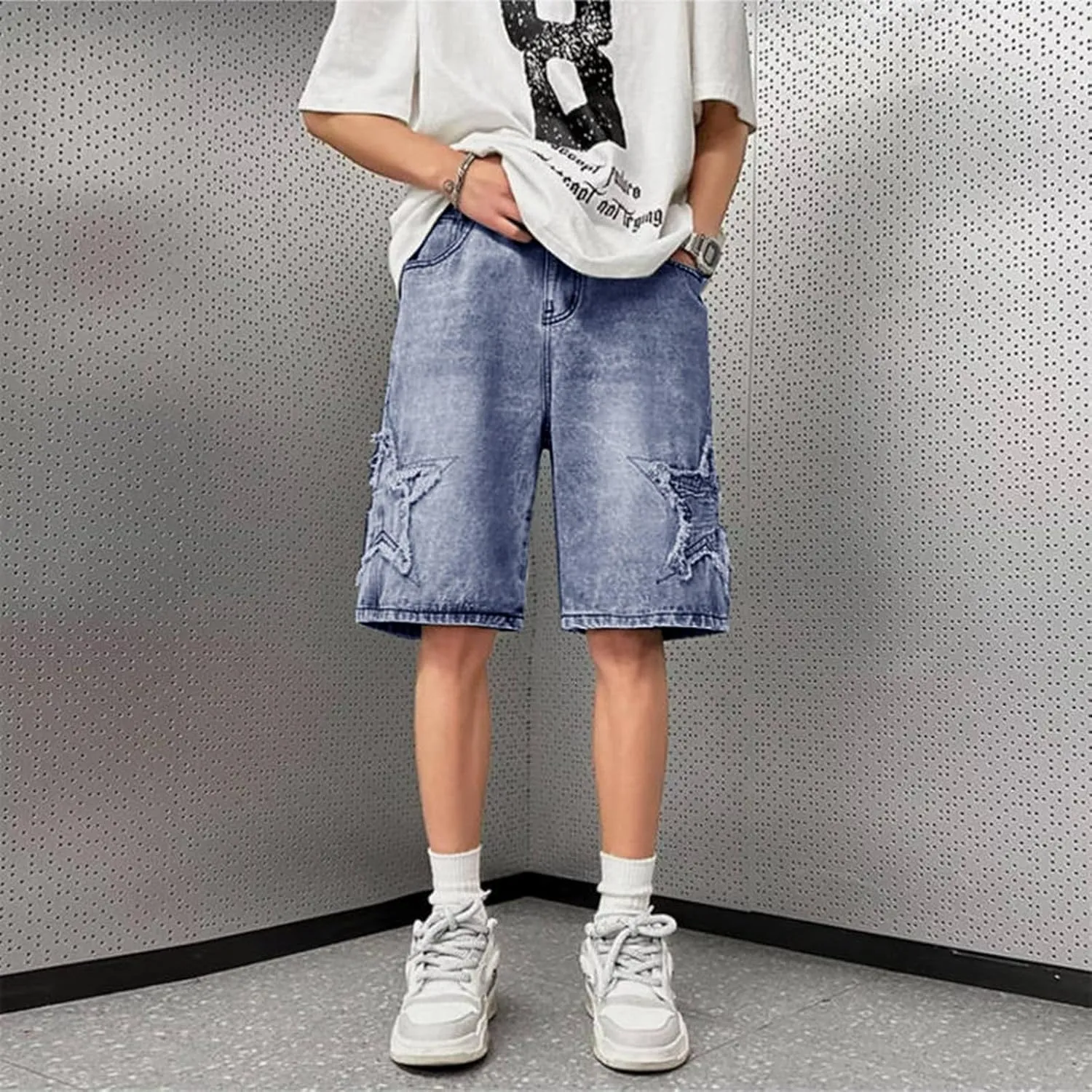 FZVYD Jorts Men Women Denim Shorts Y2k Baggy Star Jorts Jeans Loose Fit Patchwork Jeans Shorts Y2k Fashion Loose Streetwear