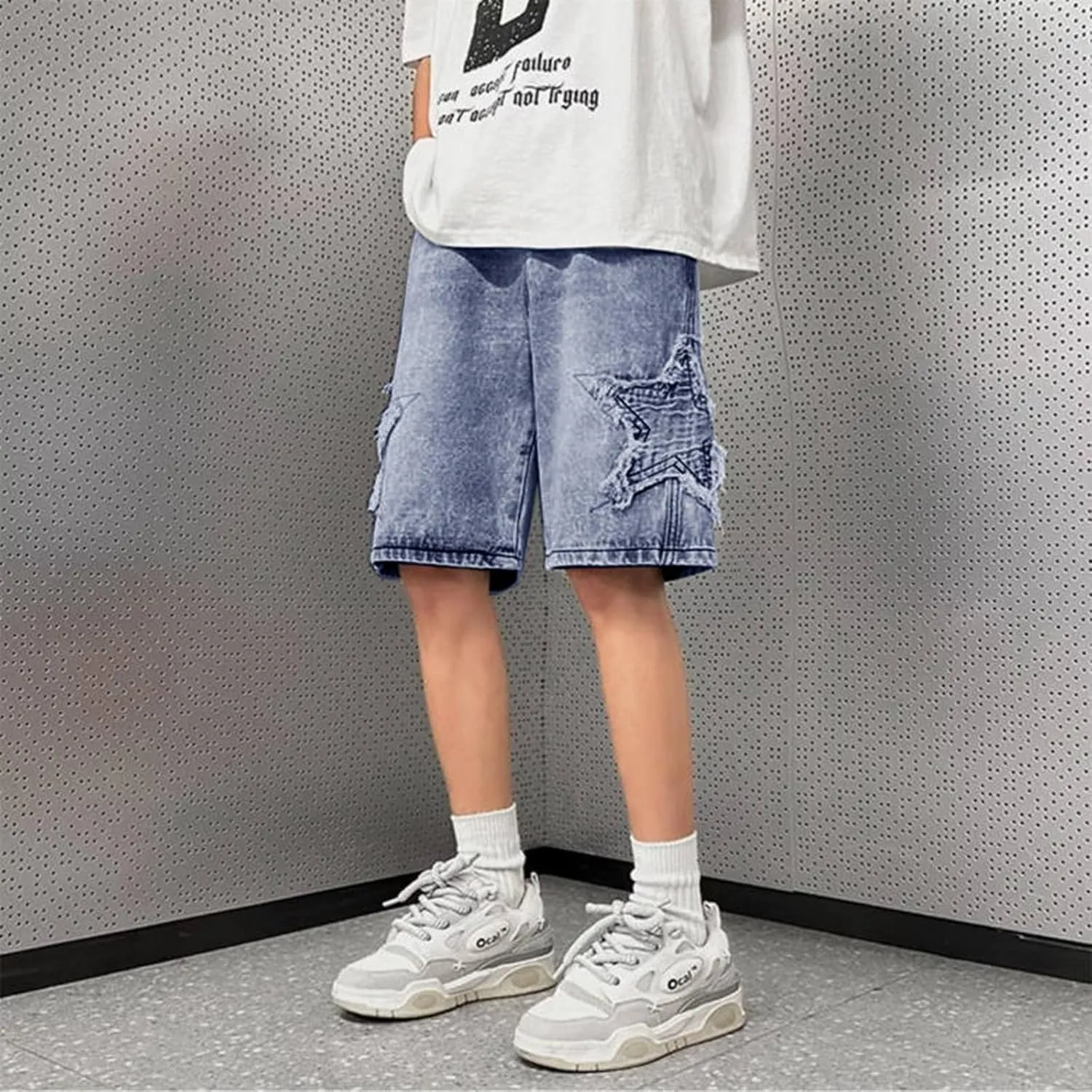 FZVYD Jorts Men Women Denim Shorts Y2k Baggy Star Jorts Jeans Loose Fit Patchwork Jeans Shorts Y2k Fashion Loose Streetwear