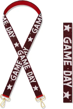 Game Day Purse Straps Replacement Beaded Purse Strap Wide Crossbody Bag Straps Stadium Football Clear Bag Straps Accessories (Burgundy White)
