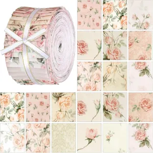 Ganeen 100 Pcs Vintage Pink Rose Quilting Fabric Roll 2. 56 Inch Fabric Squares Jelly Patchwork Precut Strips Bundles for Holiday Materials Craft DIY Sewing Cloths