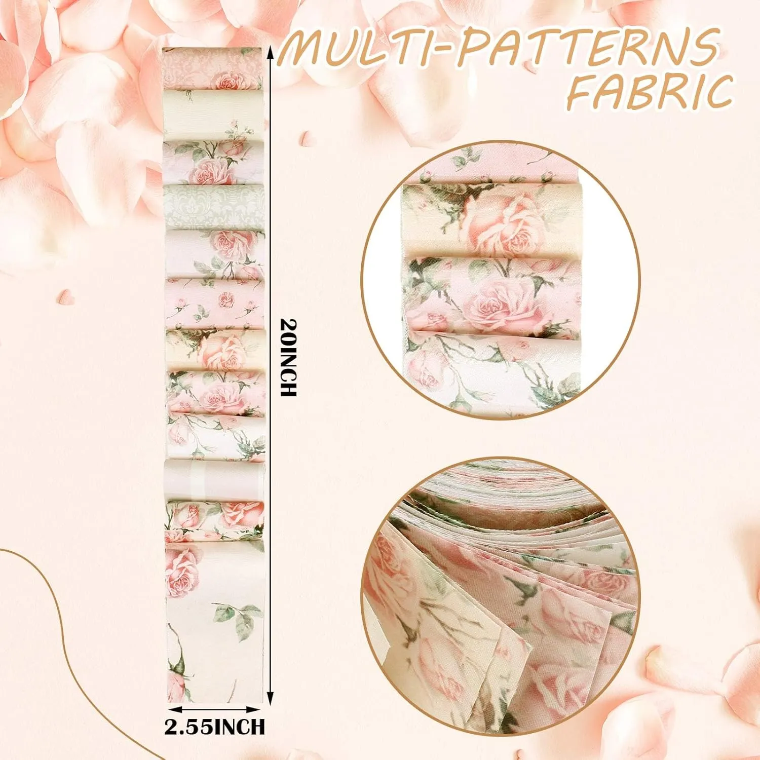 Ganeen 100 Pcs Vintage Pink Rose Quilting Fabric Roll 2. 56 Inch Fabric Squares Jelly Patchwork Precut Strips Bundles for Holiday Materials Craft DIY Sewing Cloths