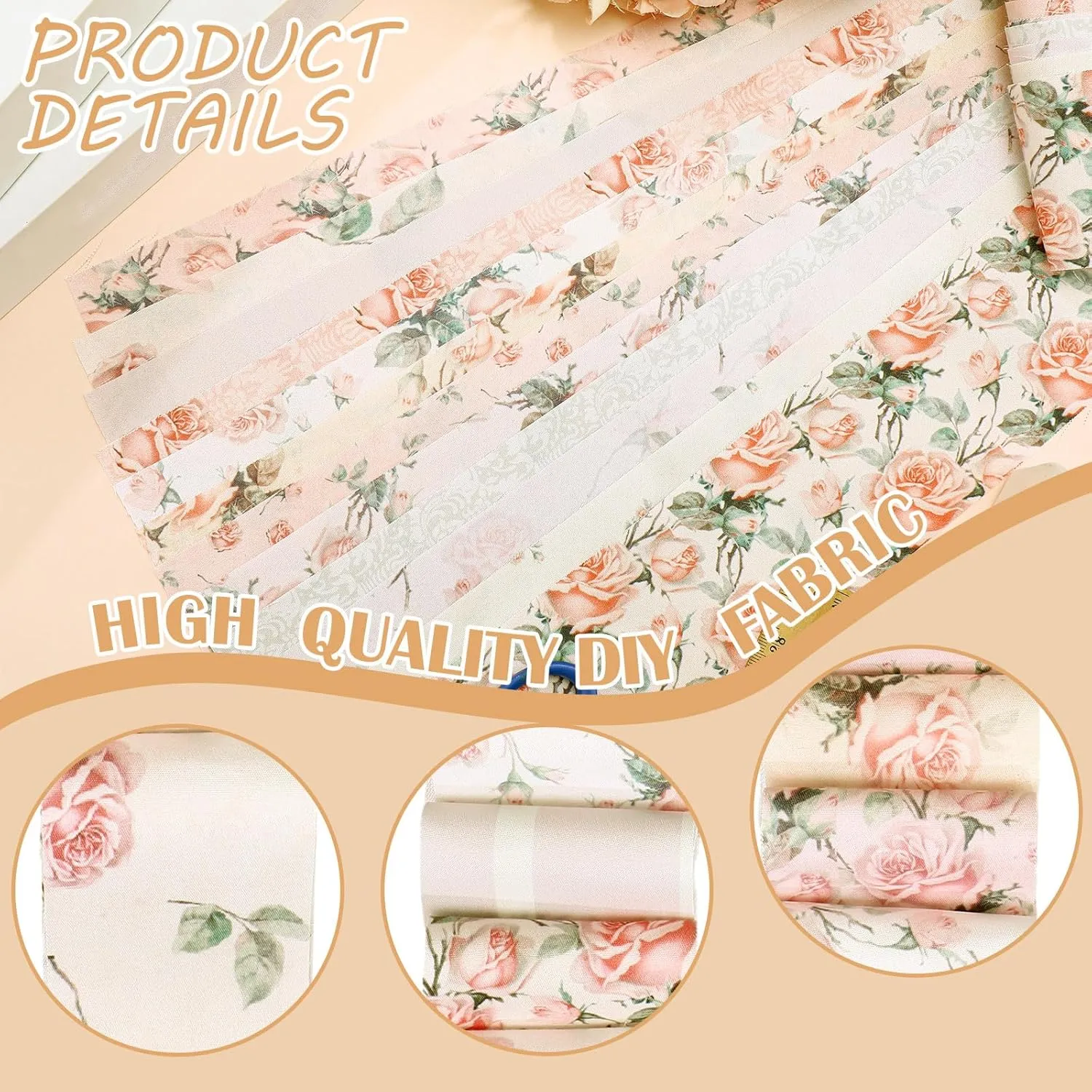 Ganeen 100 Pcs Vintage Pink Rose Quilting Fabric Roll 2. 56 Inch Fabric Squares Jelly Patchwork Precut Strips Bundles for Holiday Materials Craft DIY Sewing Cloths