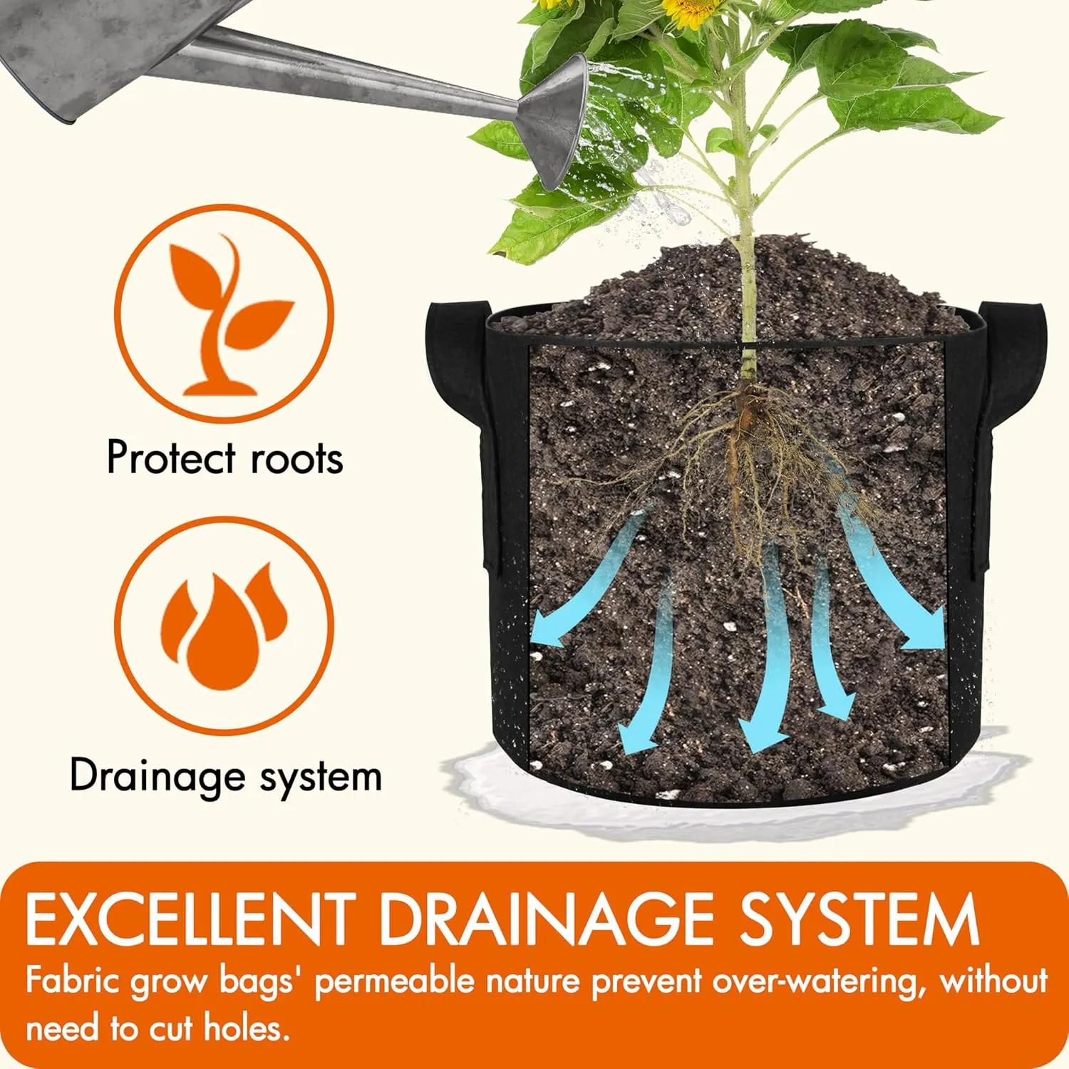 Gardzen 6-Pack 10 Gallon Grow Bags, Aeration Fabric Pots with Handles, Heavy Duty Cloth Pots for Plants