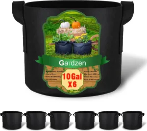 Gardzen 6-Pack 10 Gallon Grow Bags, Aeration Fabric Pots with Handles, Heavy Duty Cloth Pots for Plants