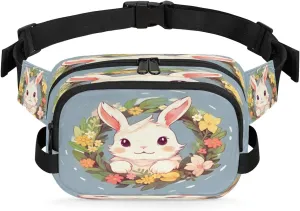 Garland Rabbit Waterproof Square Fanny Pack with Adjustable Strap Dual Zipper Storage Lightweight Design for Travel Hiking Running Daily Use Unisex Crossbody Waist Bag for Men Women