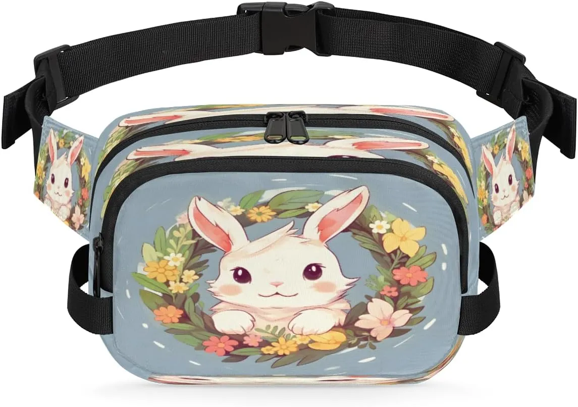 Garland Rabbit Waterproof Square Fanny Pack with Adjustable Strap Dual Zipper Storage Lightweight Design for Travel Hiking Running Daily Use Unisex Crossbody Waist Bag for Men Women