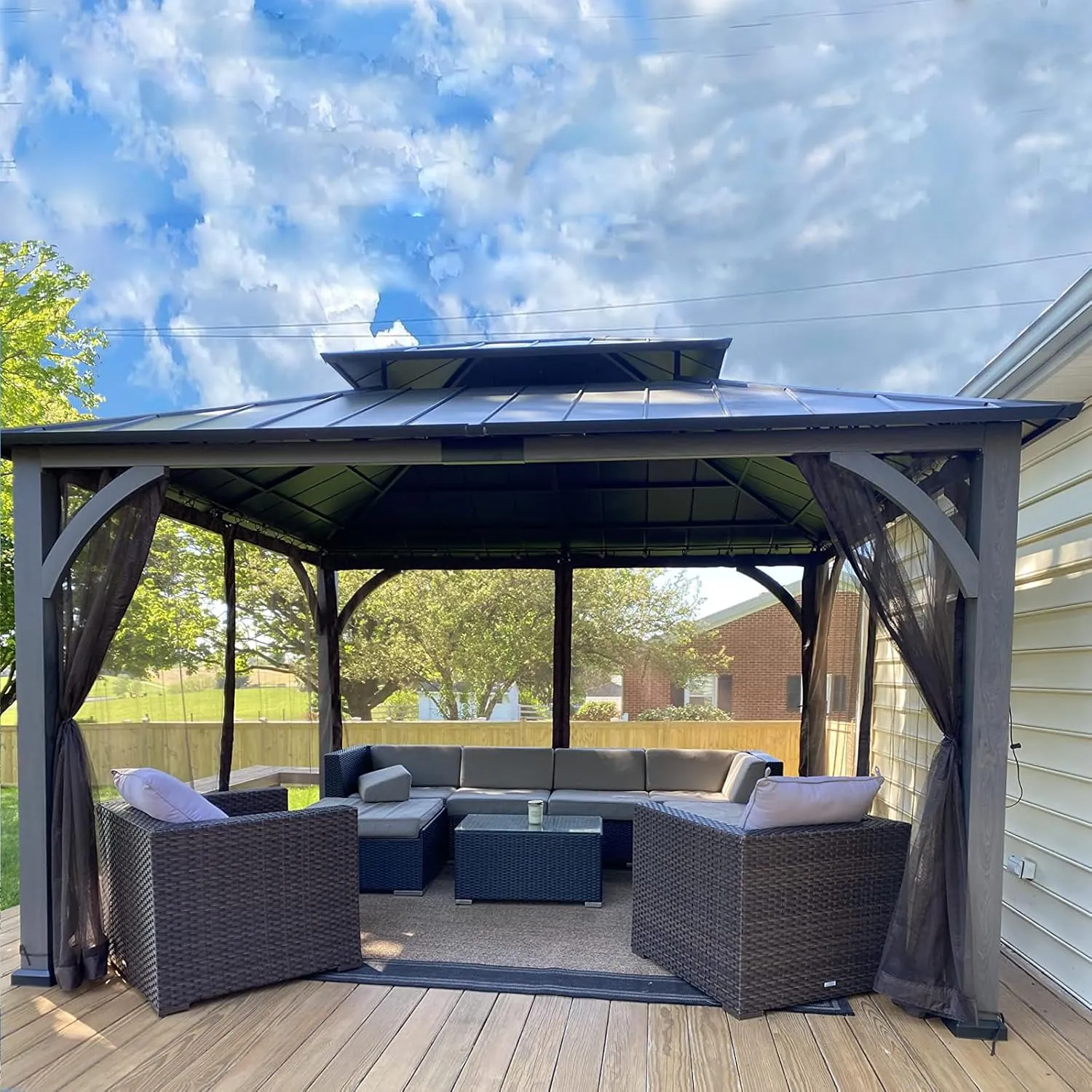 Gazebo Universal Replacement Mosquito Netting, 10' x 10' Outdoor Canopy Net Screen 4-Panel Sidewall Curtain, with Zippers, Easy to Install, Fit for Most Gazebo 10x10 Canopy, Black