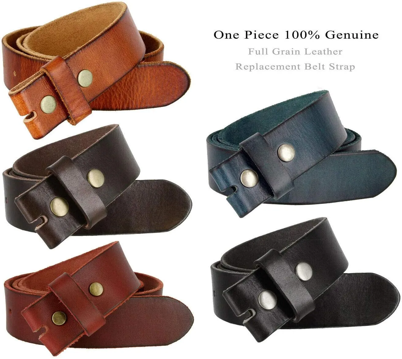 Genuine Full Grain One-Piece 100% Leather Plain Belt Strap with Snaps or Heavy-Duty Strap, 1-1/2" (38mm) Wide