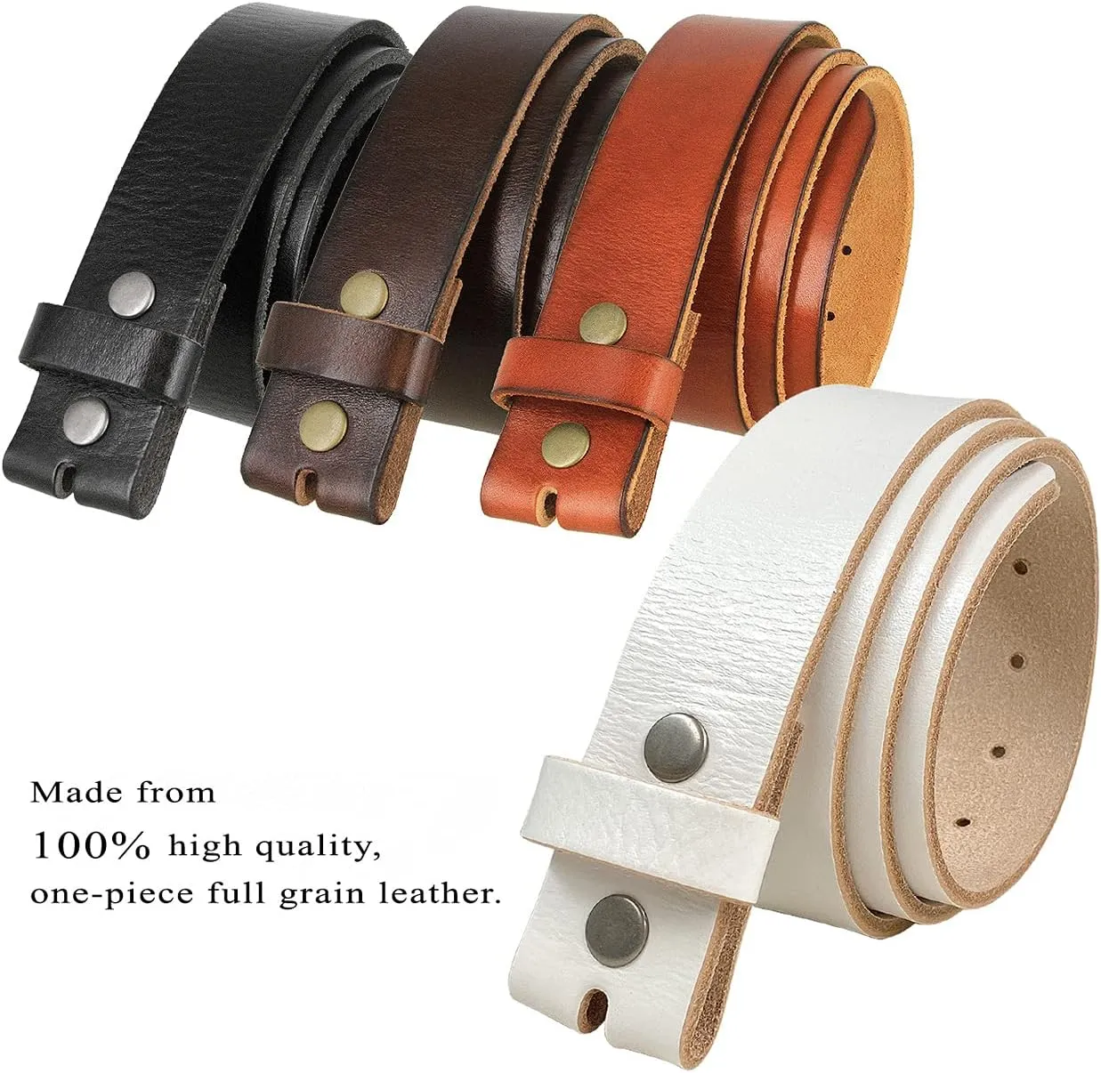 Genuine Full Grain One-Piece 100% Leather Plain Belt Strap with Snaps or Heavy-Duty Strap, 1-1/2" (38mm) Wide