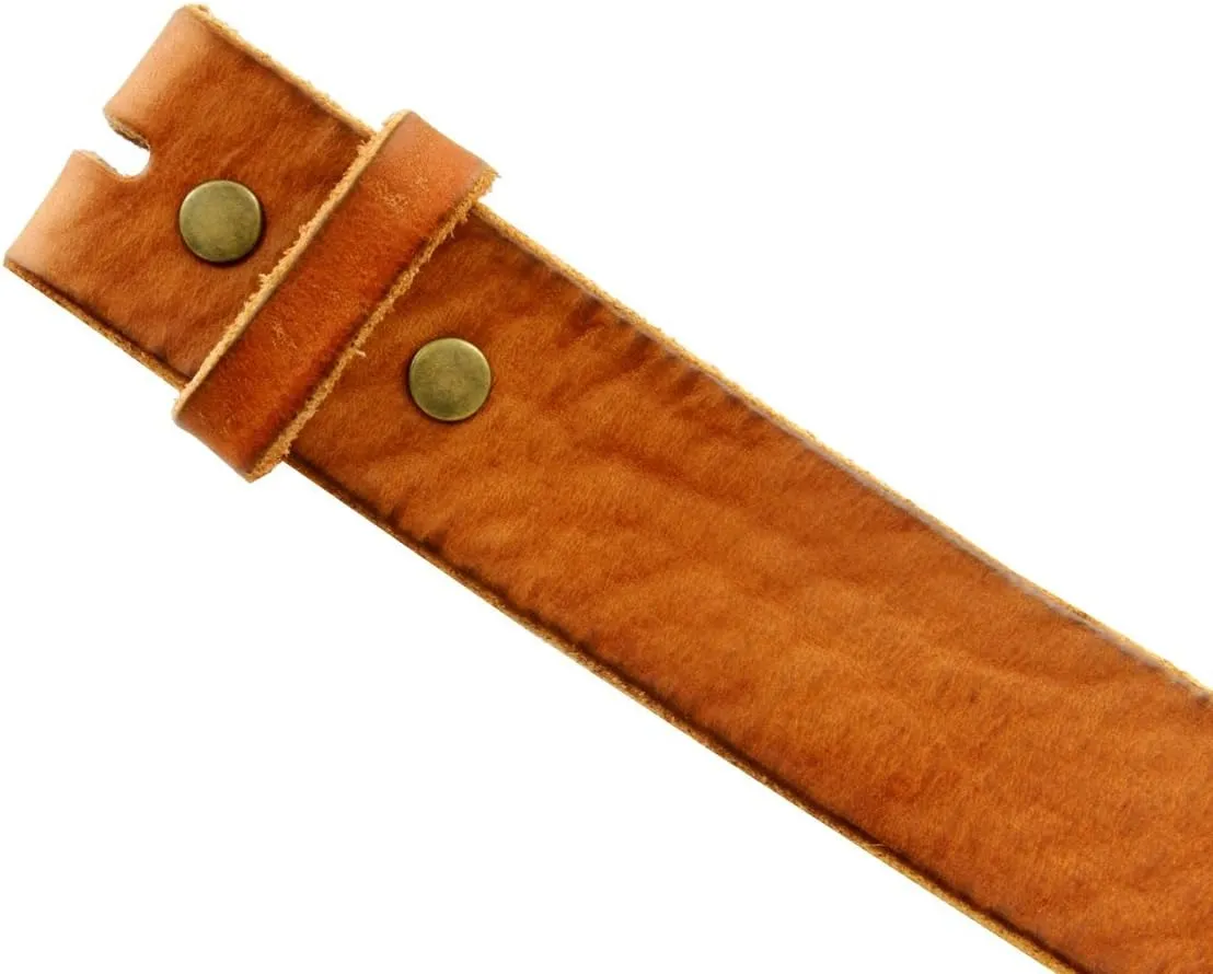 Genuine Full Grain One-Piece 100% Leather Plain Belt Strap with Snaps or Heavy-Duty Strap, 1-1/2" (38mm) Wide