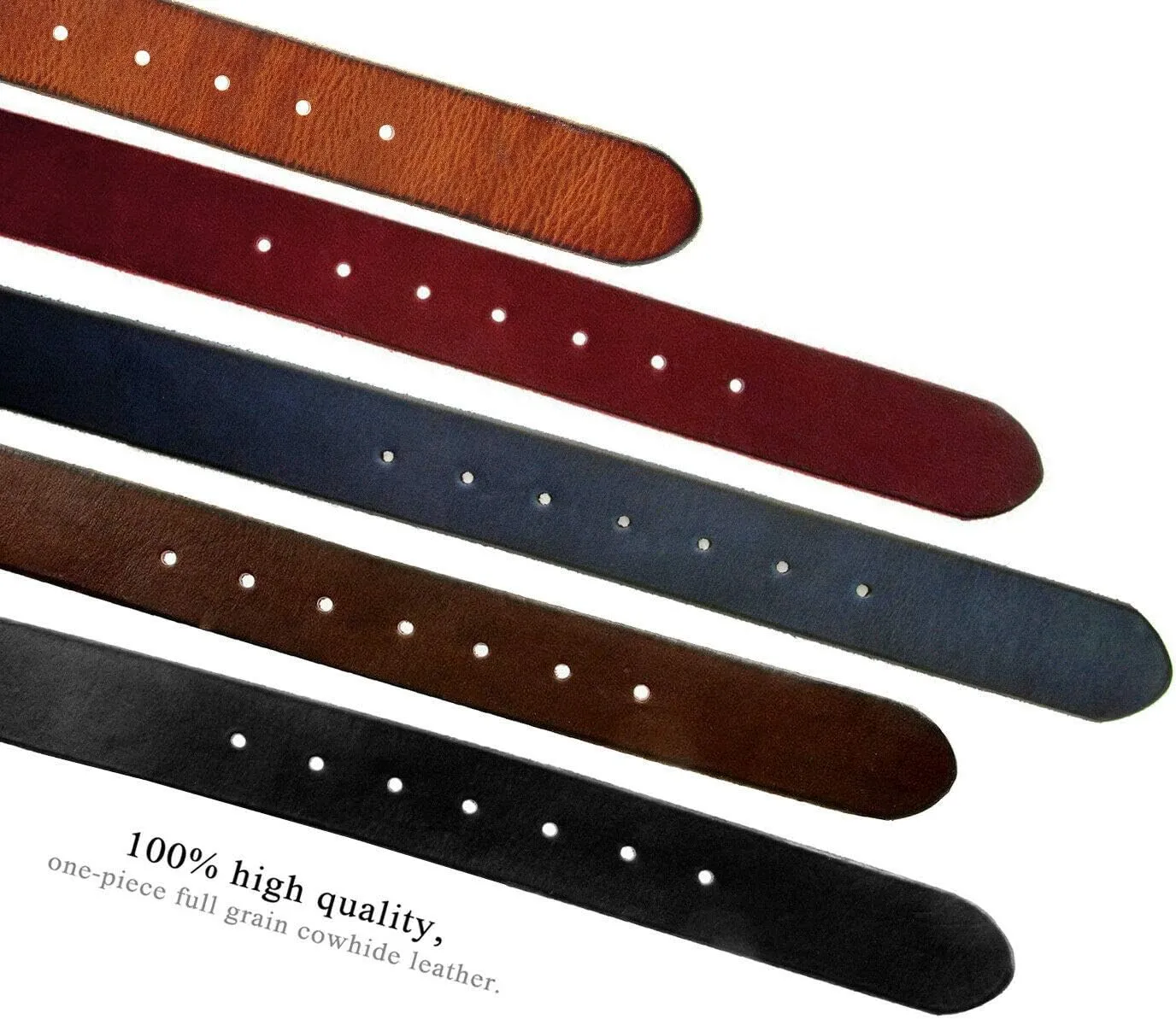 Genuine Full Grain One-Piece 100% Leather Plain Belt Strap with Snaps or Heavy-Duty Strap, 1-1/2" (38mm) Wide