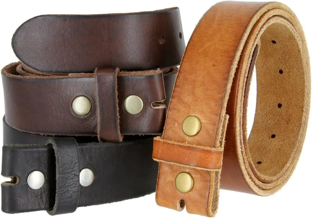 Genuine Full Grain One-Piece 100% Leather Plain Belt Strap with Snaps or Heavy-Duty Strap, 1-1/2" (38mm) Wide