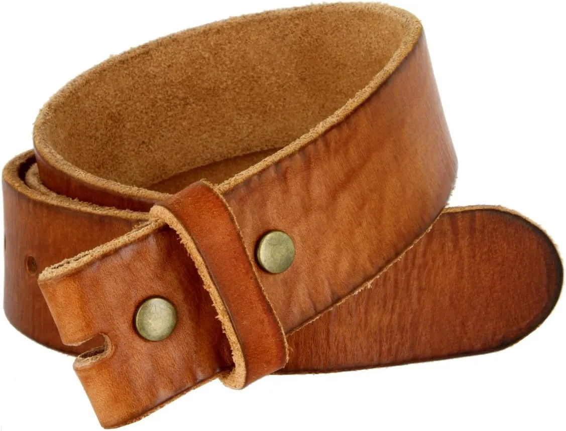 Genuine Full Grain One-Piece 100% Leather Plain Belt Strap with Snaps or Heavy-Duty Strap, 1-1/2" (38mm) Wide