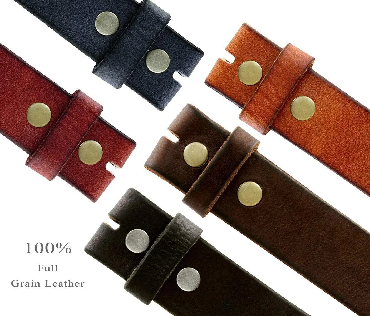 Genuine Full Grain One-Piece 100% Leather Plain Belt Strap with Snaps or Heavy-Duty Strap, 1-1/2" (38mm) Wide