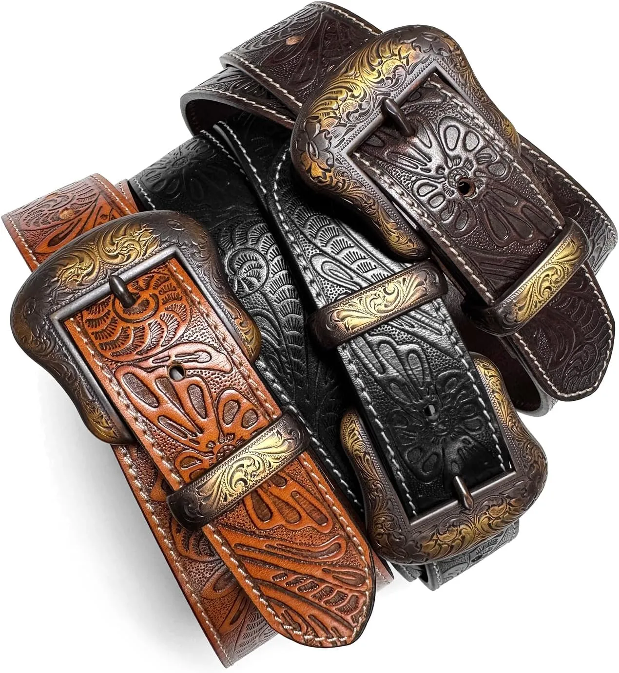 Genuine Full Grain Western Engraved Tooled Leather Strap or Belt 1-1/2" Wide