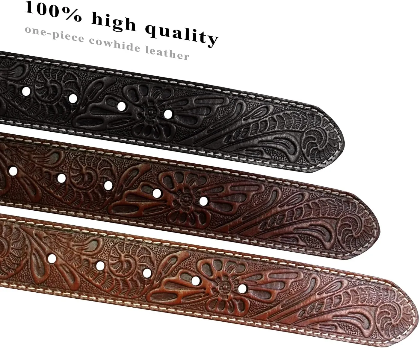 Genuine Full Grain Western Engraved Tooled Leather Strap or Belt 1-1/2" Wide