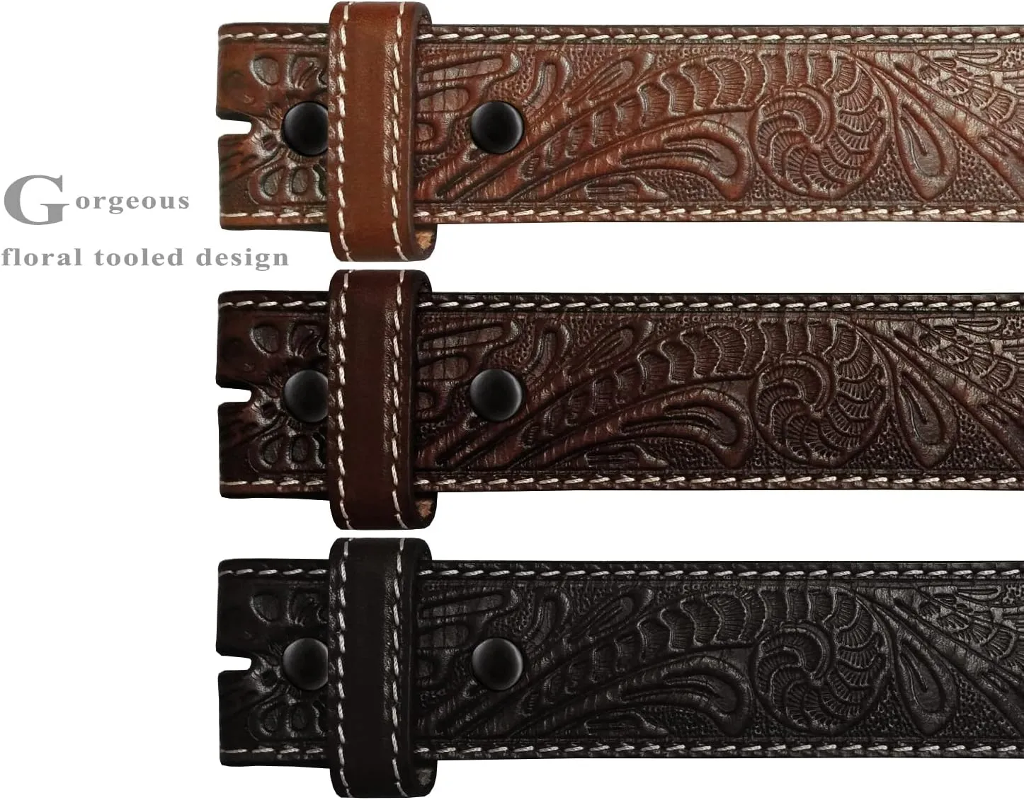 Genuine Full Grain Western Engraved Tooled Leather Strap or Belt 1-1/2" Wide