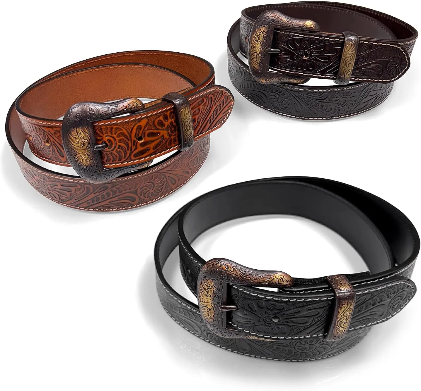 Genuine Full Grain Western Engraved Tooled Leather Strap or Belt 1-1/2" Wide