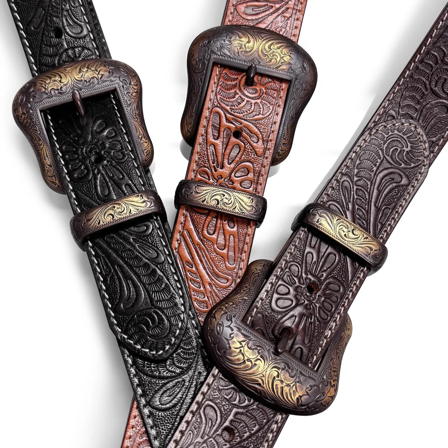 Genuine Full Grain Western Engraved Tooled Leather Strap or Belt 1-1/2" Wide