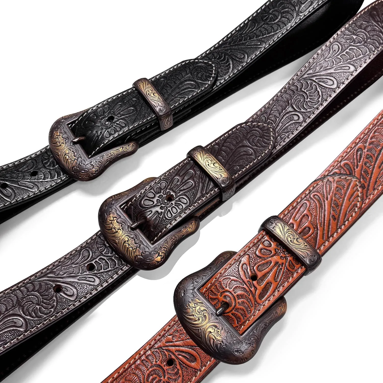 Genuine Full Grain Western Engraved Tooled Leather Strap or Belt 1-1/2" Wide