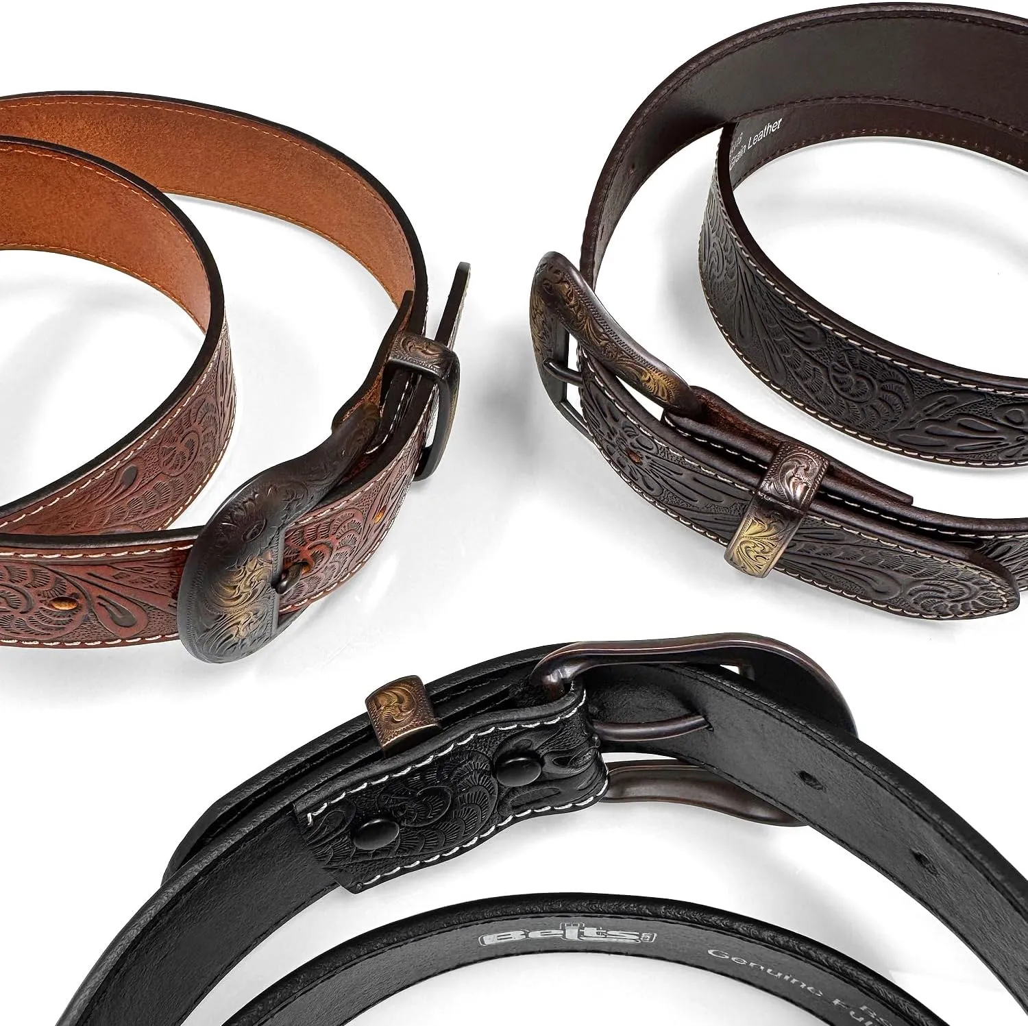 Genuine Full Grain Western Engraved Tooled Leather Strap or Belt 1-1/2" Wide