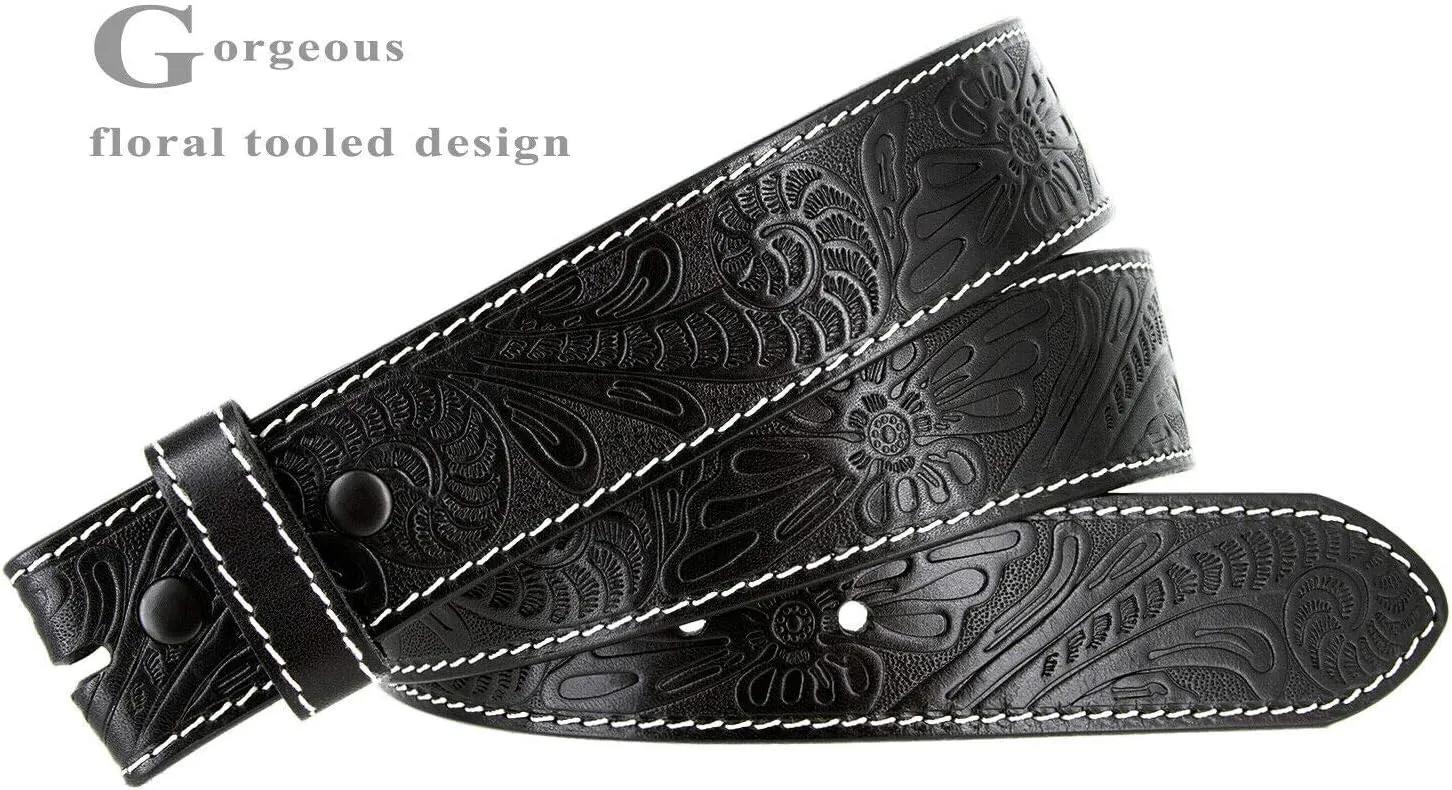 Genuine Full Grain Western Engraved Tooled Leather Strap or Belt 1-1/2" Wide