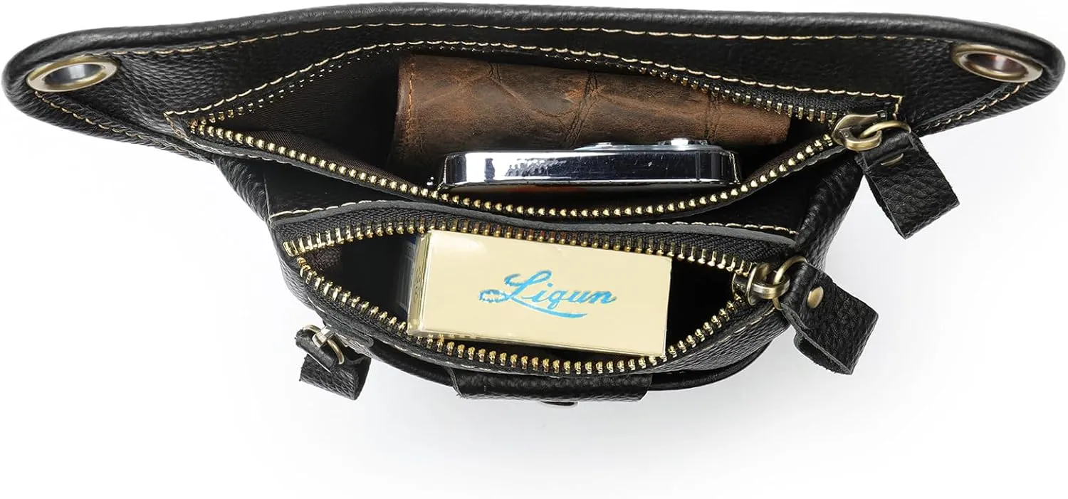 Genuine Leather Drop Leg Bag Motorcycle Thigh Purse Hip Pouch Waist Fanny Pack for Women Men Black