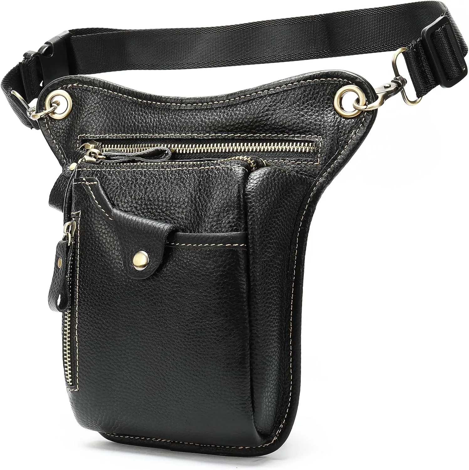 Genuine Leather Drop Leg Bag Motorcycle Thigh Purse Hip Pouch Waist Fanny Pack for Women Men Black