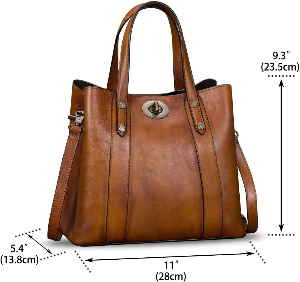 Genuine Leather Handbags for Women Satchel Purses Vintage Handmade Shoulder Bag Cowhide Top Handle Handbag Totes