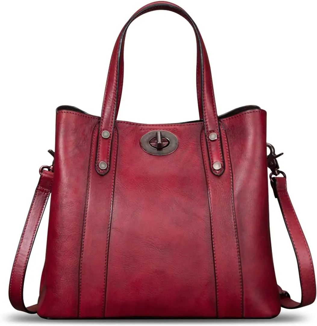 Genuine Leather Handbags for Women Satchel Purses Vintage Handmade Shoulder Bag Cowhide Top Handle Handbag Totes