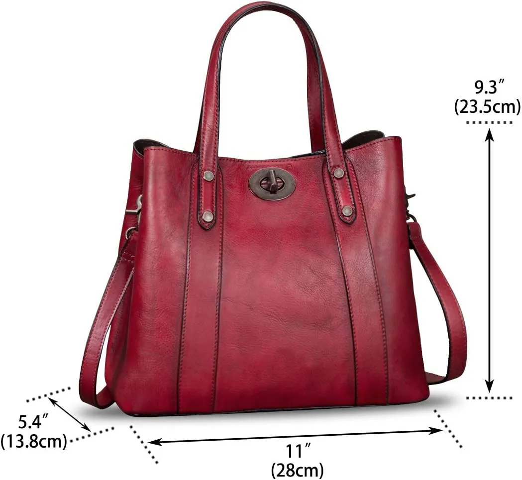 Genuine Leather Handbags for Women Satchel Purses Vintage Handmade Shoulder Bag Cowhide Top Handle Handbag Totes