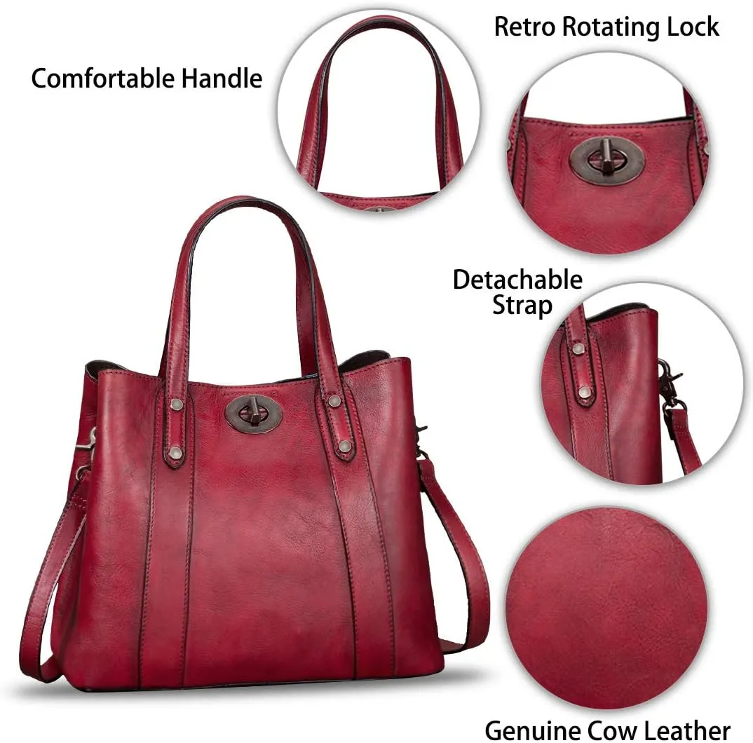 Genuine Leather Handbags for Women Satchel Purses Vintage Handmade Shoulder Bag Cowhide Top Handle Handbag Totes