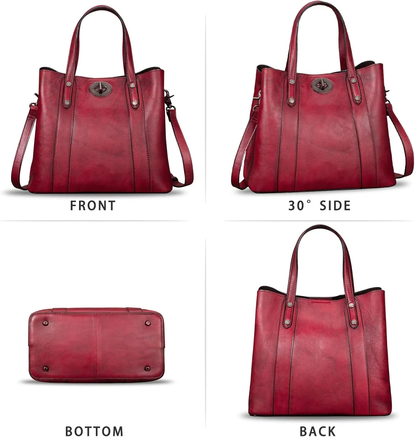 Genuine Leather Handbags for Women Satchel Purses Vintage Handmade Shoulder Bag Cowhide Top Handle Handbag Totes