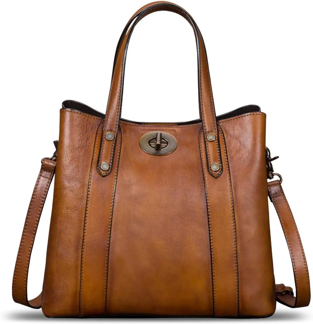 Genuine Leather Handbags for Women Satchel Purses Vintage Handmade Shoulder Bag Cowhide Top Handle Handbag Totes