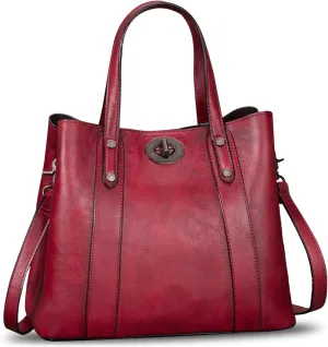 Genuine Leather Handbags for Women Satchel Purses Vintage Handmade Shoulder Bag Cowhide Top Handle Handbag Totes