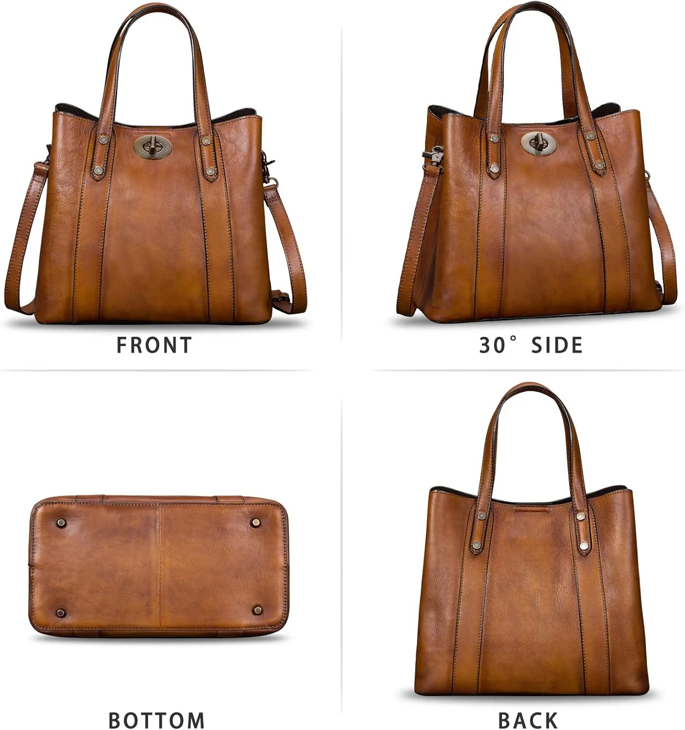 Genuine Leather Handbags for Women Satchel Purses Vintage Handmade Shoulder Bag Cowhide Top Handle Handbag Totes