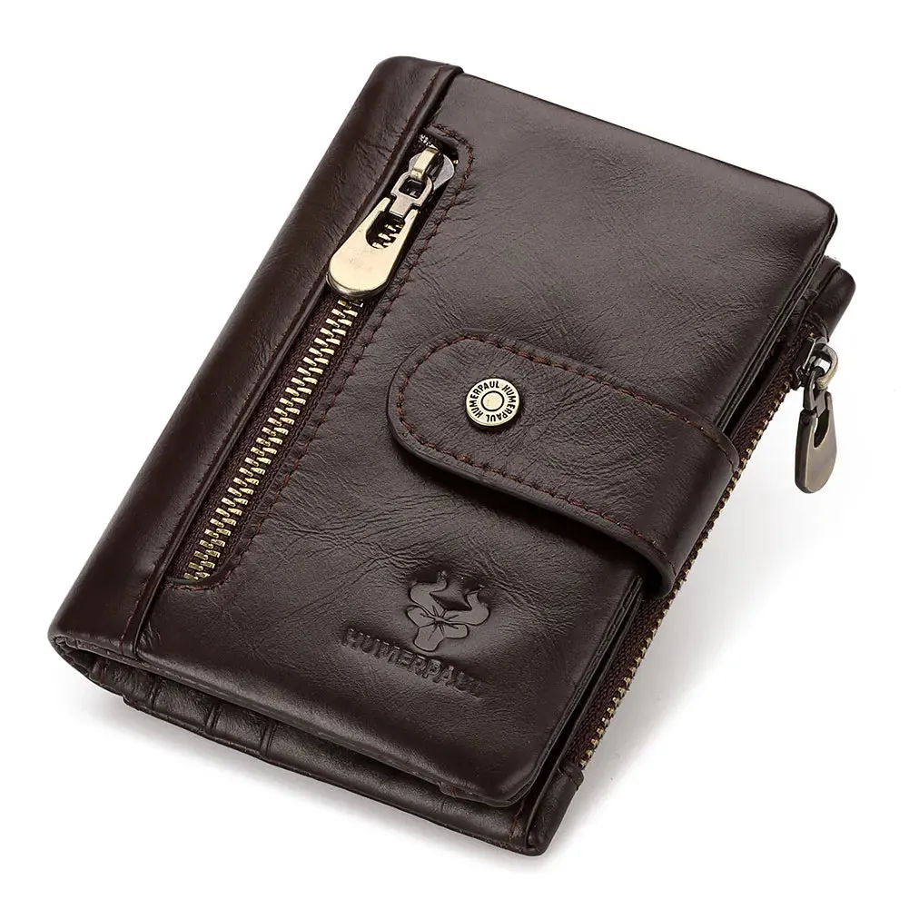 Genuine Leather Slim Wallet with Zipper Coin Pocket