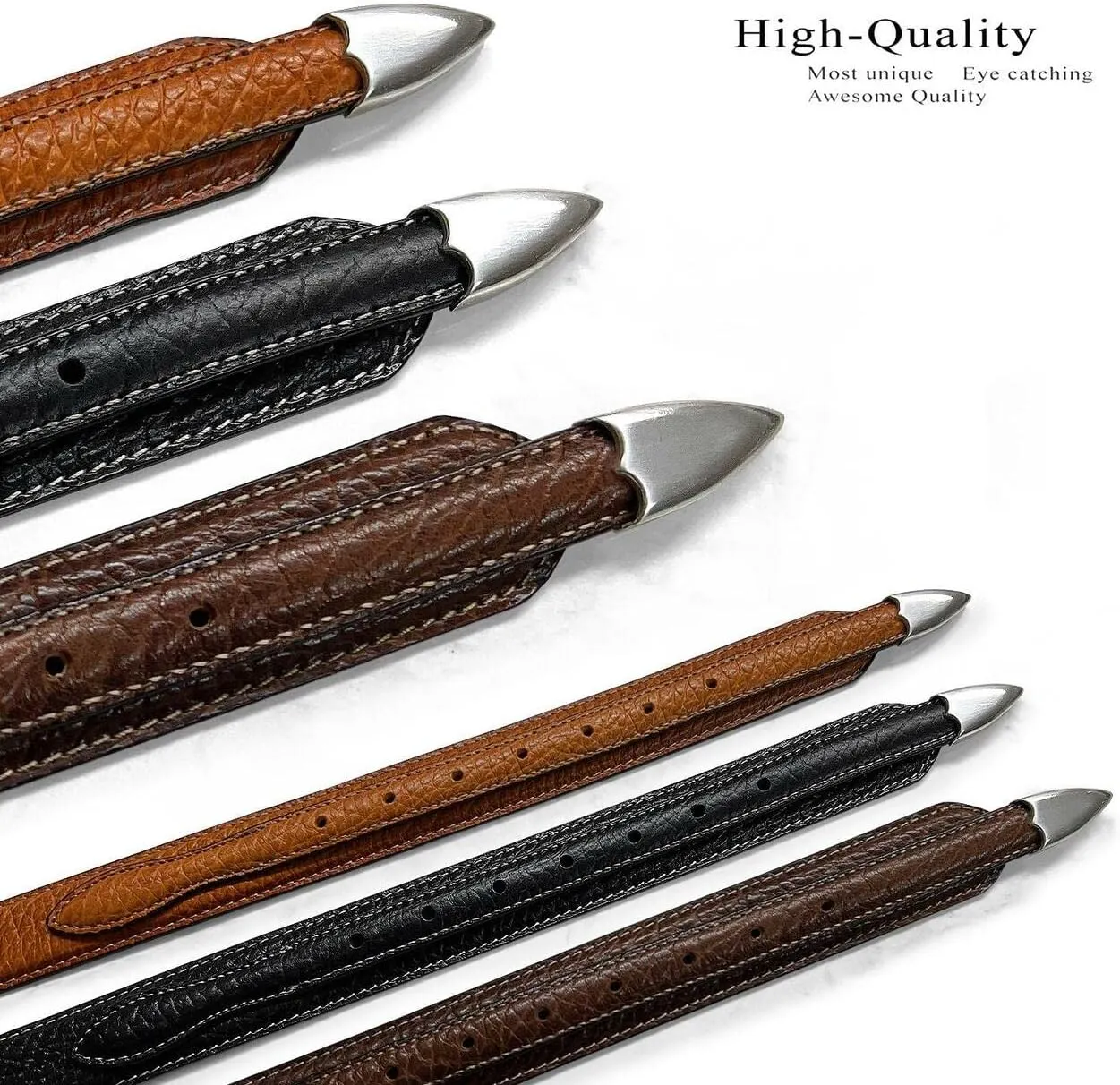Genuine Leather Western Ranger Belt 1-3/8"(35mm) Taper to 3/4"(19mm) Wide, Multiple Choices