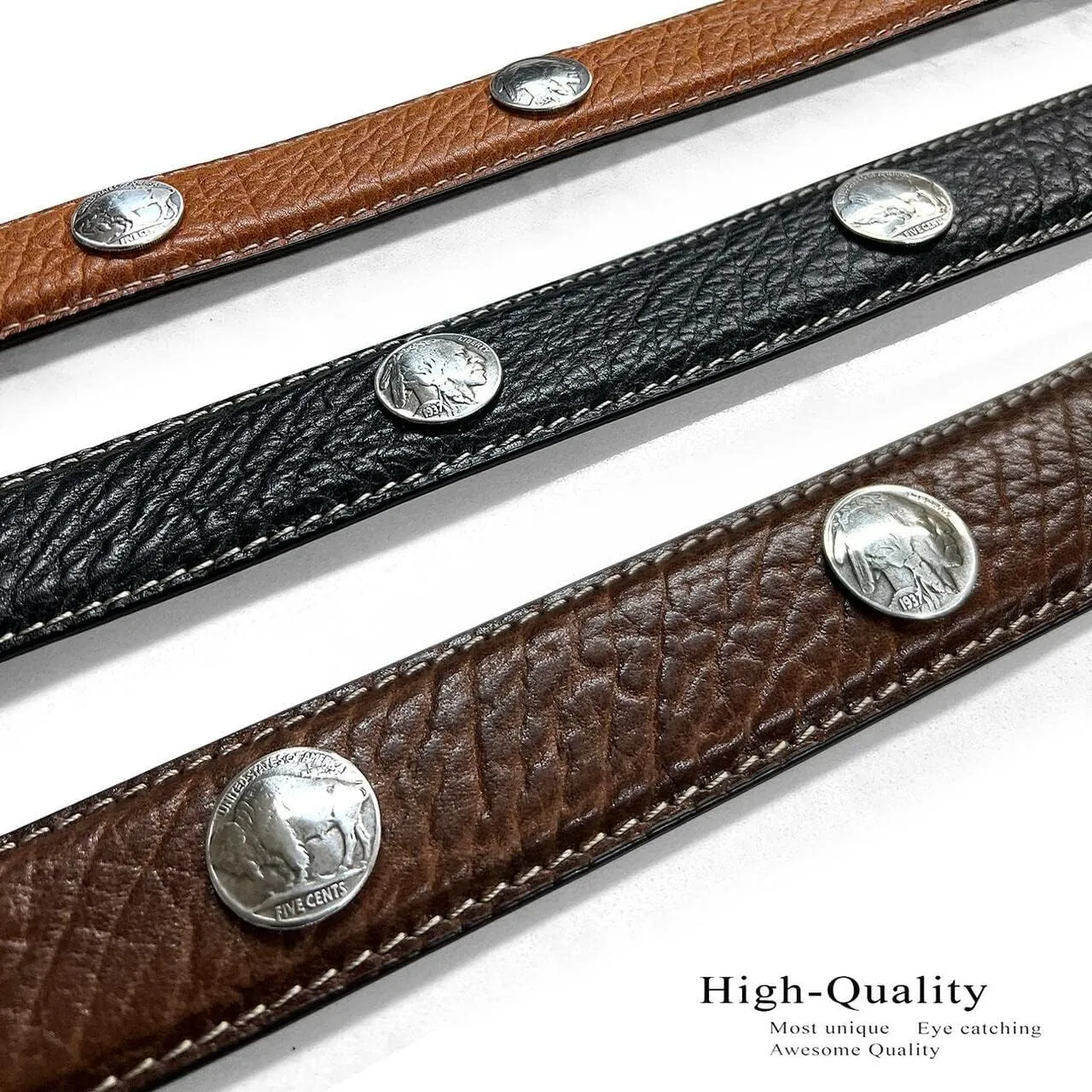 Genuine Leather Western Ranger Belt 1-3/8"(35mm) Taper to 3/4"(19mm) Wide, Multiple Choices