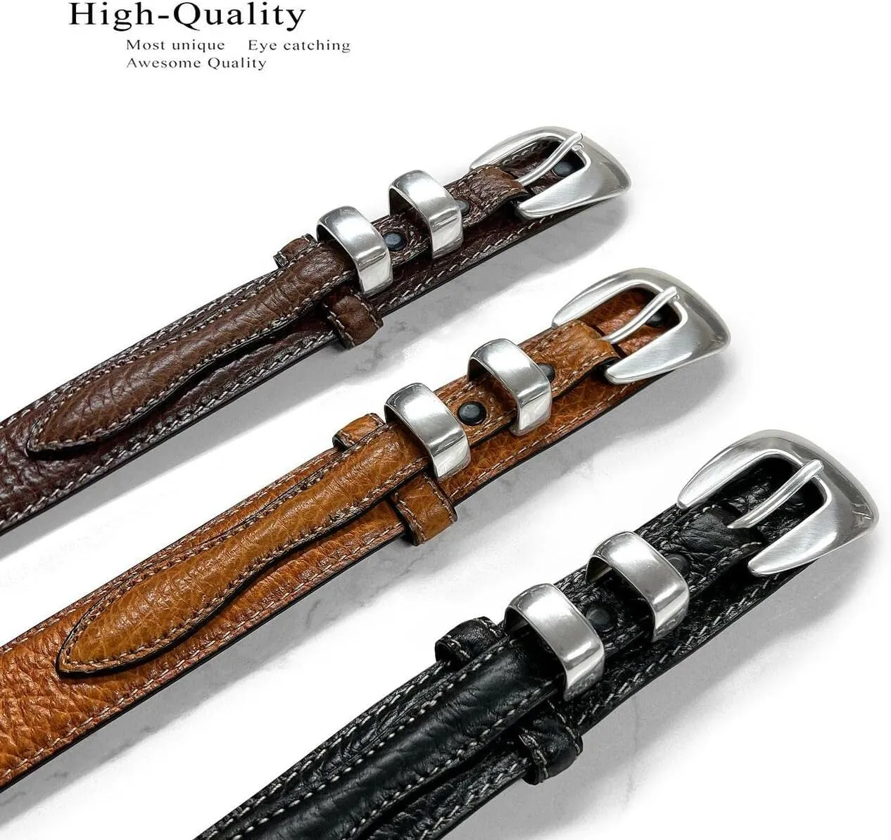 Genuine Leather Western Ranger Belt 1-3/8"(35mm) Taper to 3/4"(19mm) Wide, Multiple Choices