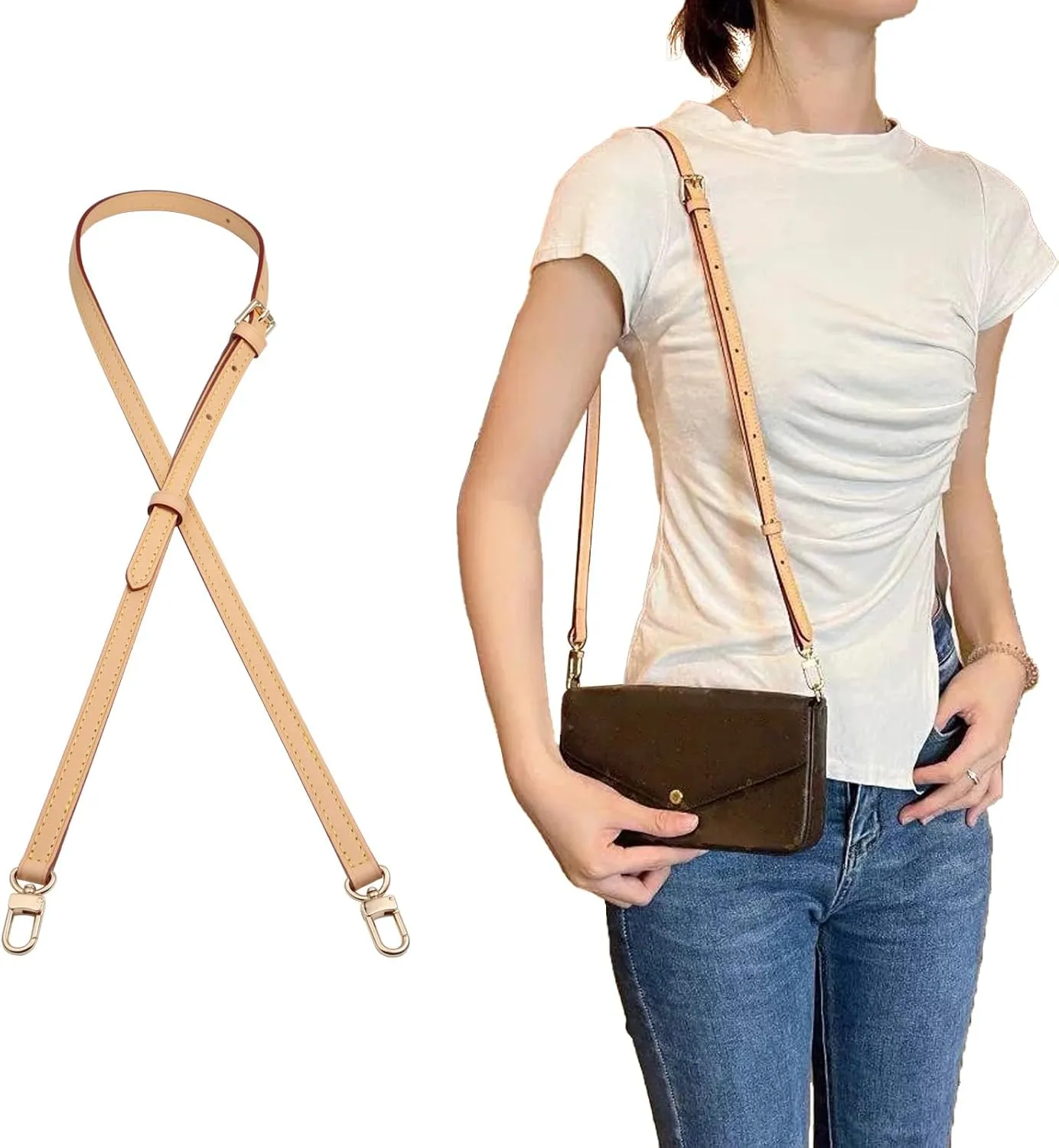 Genuine Vachetta Leather Crossbody Strap Genuine Leather Adjustable Replacement Strap for Shoulder Bag Handbag Purse