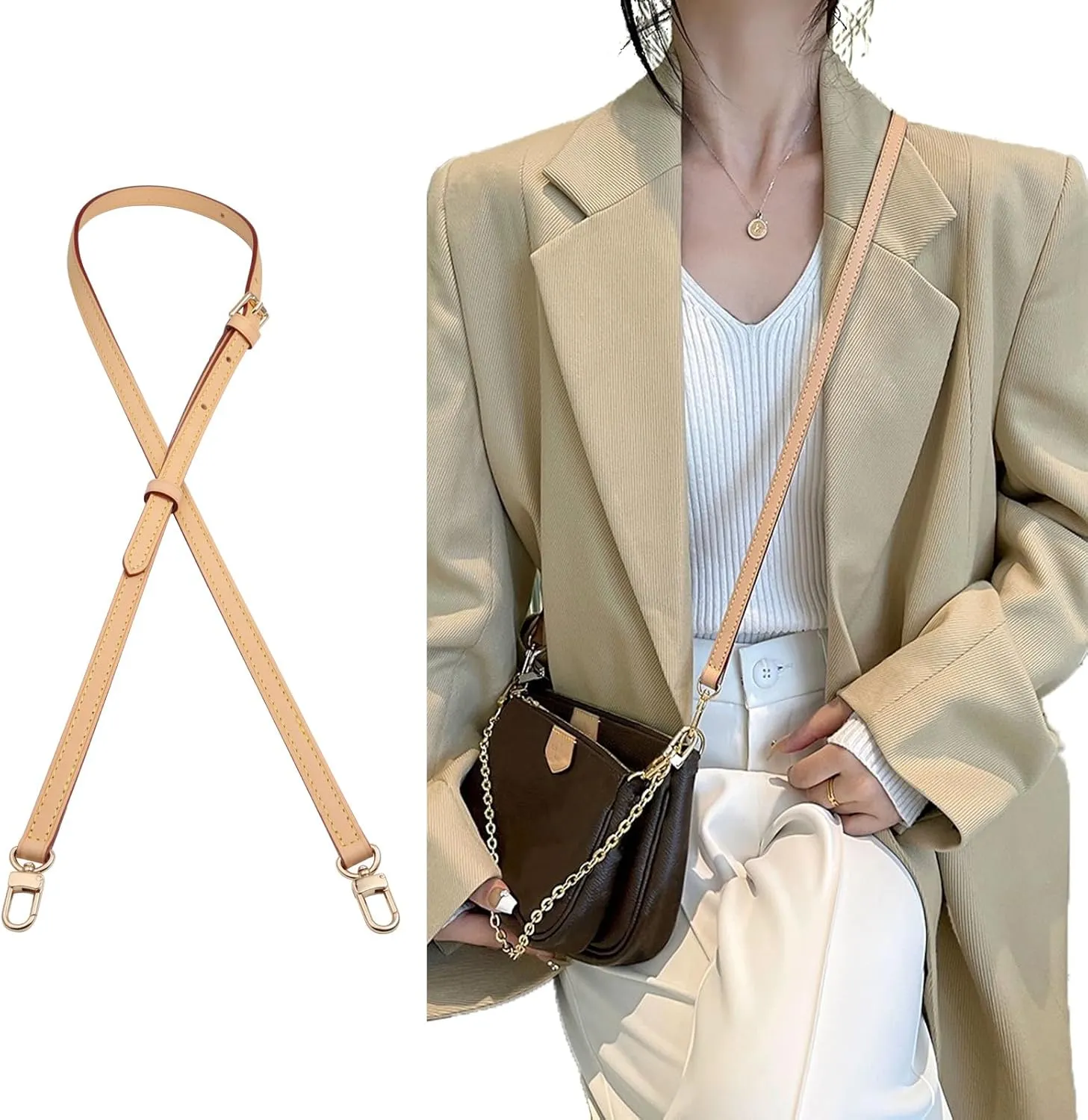 Genuine Vachetta Leather Crossbody Strap Genuine Leather Adjustable Replacement Strap for Shoulder Bag Handbag Purse