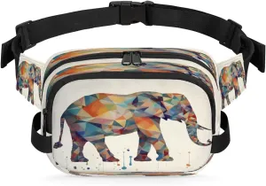 Geometric Elephants Men's and Women's Waist Pack Crossbody Abstraction Elephant Waist Pack Running Strap, Adjustable Shoulder Strap - For Hiking and Running Exercise Fitness