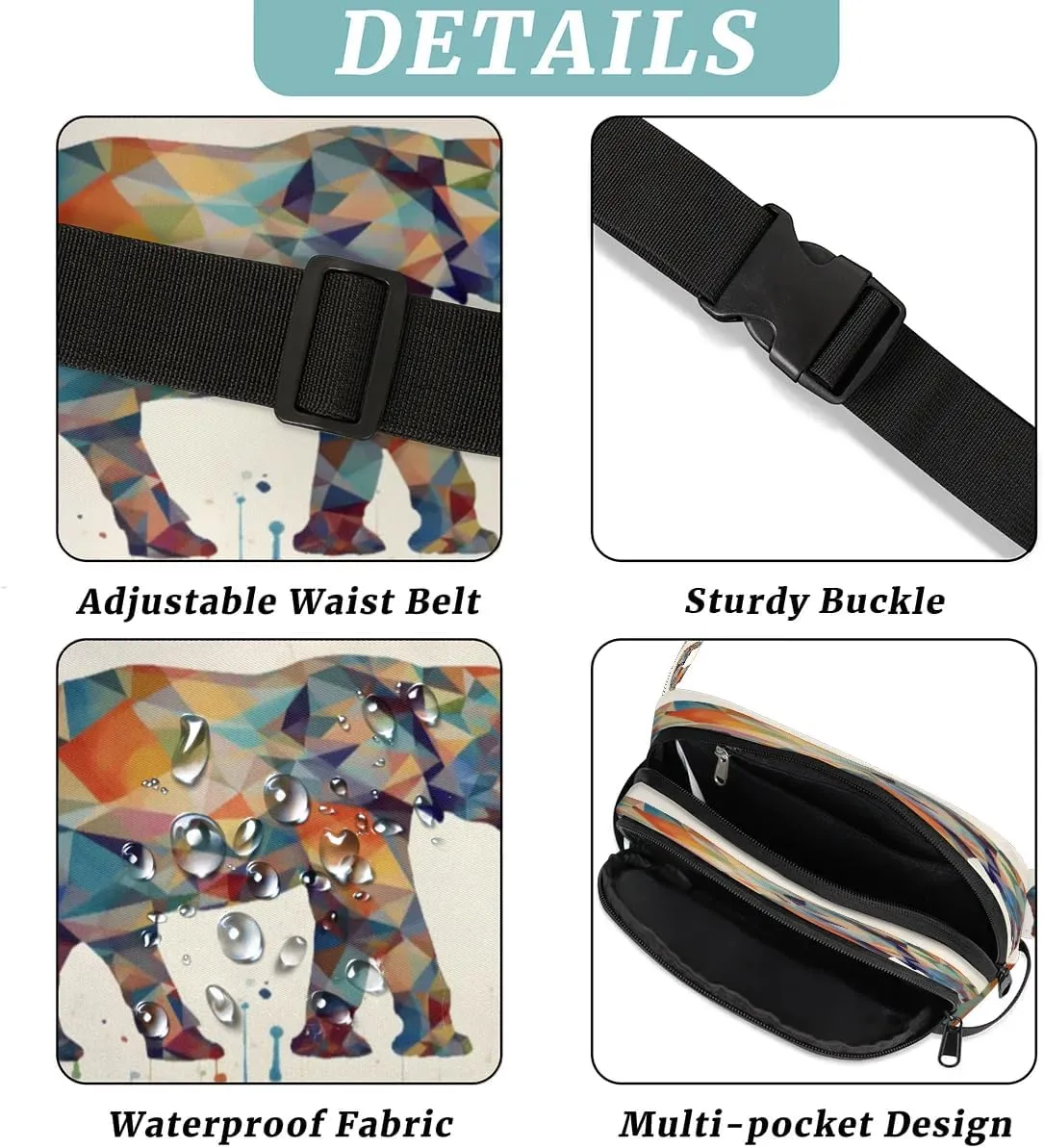 Geometric Elephants Men's and Women's Waist Pack Crossbody Abstraction Elephant Waist Pack Running Strap, Adjustable Shoulder Strap - For Hiking and Running Exercise Fitness